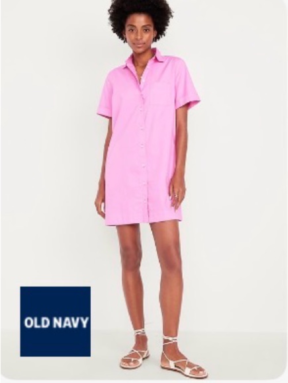 Old Navy Hot Pink Short-Sleeve Button-Front Shirt Dress